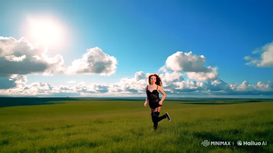 Young Woman's Joyful Run Across Lush Field – AI Generated Video | Hailuo AI