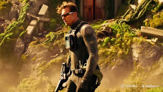 Aesthetic Film Clip: Engineer in Futuristic Survival Suit Amidst Nature's Reclamation – AI Generated Video | Hailuo AI