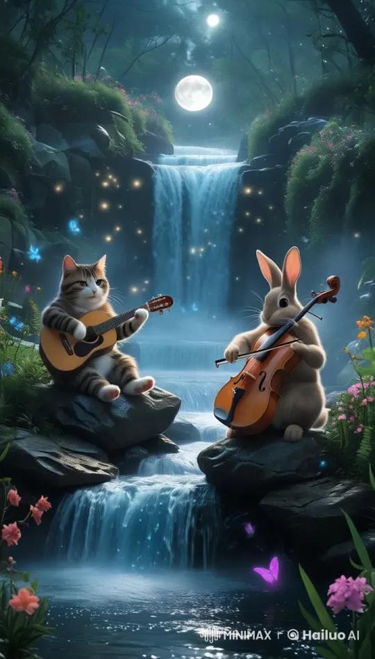 Magical Forest Musicians Under Full Moon's Glow – AI Generated Video | Hailuo AI
