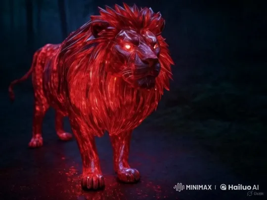 Majestic Lion in Red-Lit Forest Passage – AI Generated Video | Hailuo AI