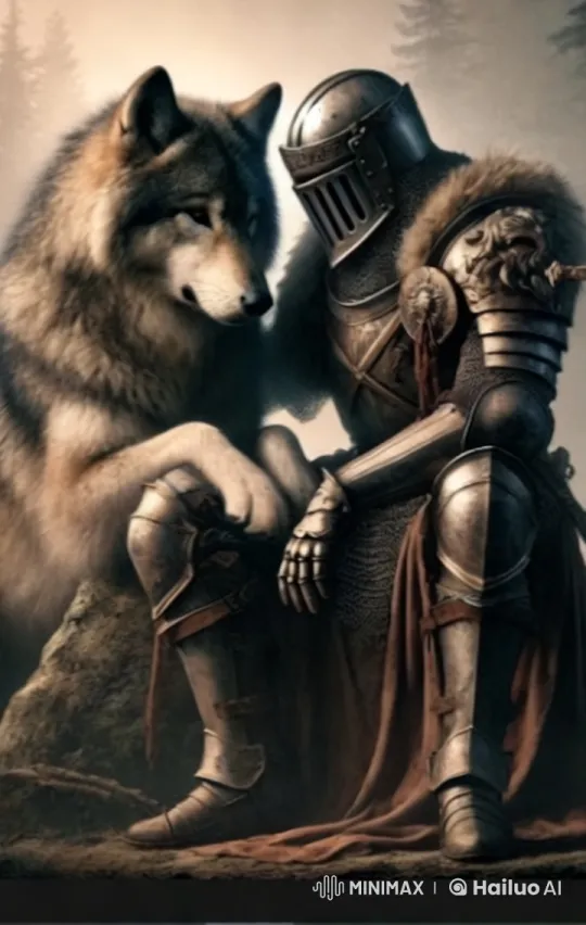 Knight and Wolf Bond in Serene Forest Setting – AI Generated Video | Hailuo AI