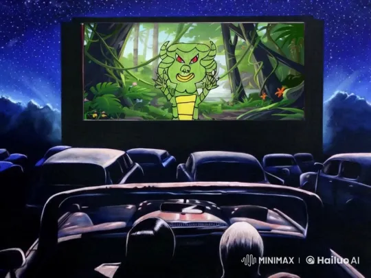 Mystical Jungle Creature at Nighttime Drive-In – AI Generated Video | Hailuo AI