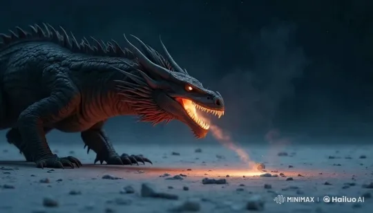 Fierce Dragon Ignites Barren Landscape in Night's Darkness – AI Generated Video | Hailuo AI