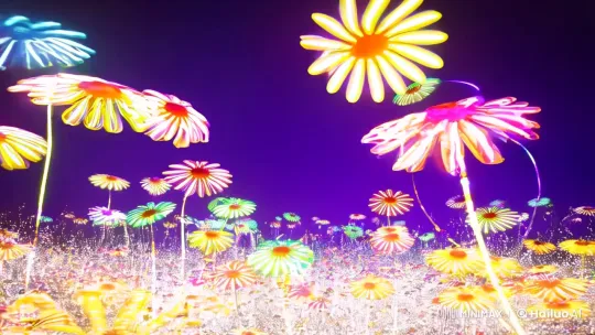 Psychedelic Flower Symphony in Cosmic Violet-Blue Background – AI Generated Video | Hailuo AI