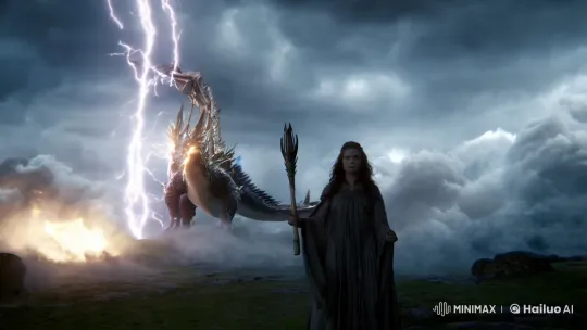 Sorceress Commands the Storm Against a Dragon – AI Generated Video | Hailuo AI