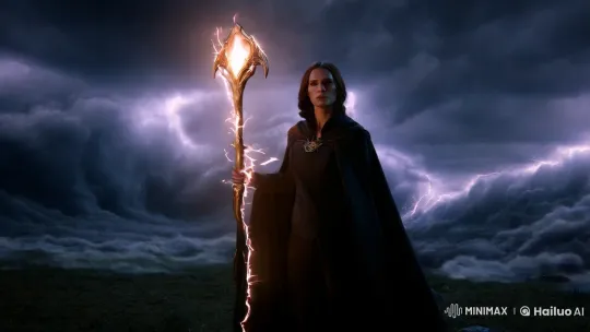 Sorceress Conquers Dragon Amid Stormy Sky – AI Generated Video | Hailuo AI