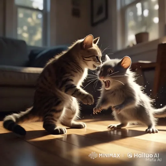 Aesthetic Play: Kitten and Mouse Interaction – AI Generated Video | Hailuo AI