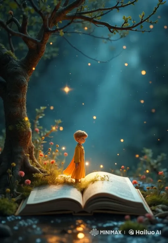 Magical Nighttime Forest: Enchanted Boy on a Book – AI Generated Video | Hailuo AI