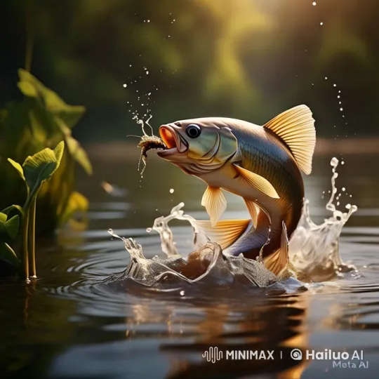 Vibrant Fish Leaps, Catches Insect in Dynamic Scene – AI Generated Video | Hailuo AI