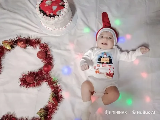 Baby Celebrates Festive Spirit in Holiday Setup – AI Generated Video | Hailuo AI