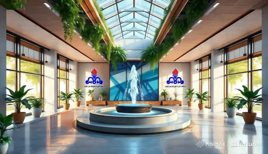 Modern Office with Grand Fountain and Professional Staff – AI Generated Video | Hailuo AI