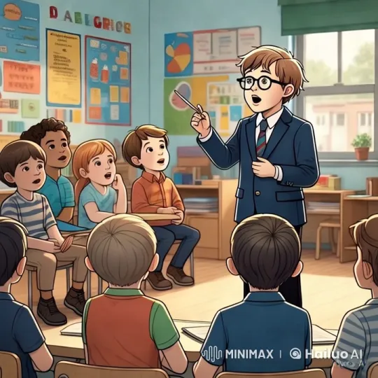 Teacher Engages Students in Bright Classroom – AI Generated Video | Hailuo AI