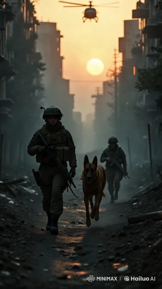 Urban Warfare: Soldiers Advance in Dramatic Sunset Scene – AI Generated Video | Hailuo AI