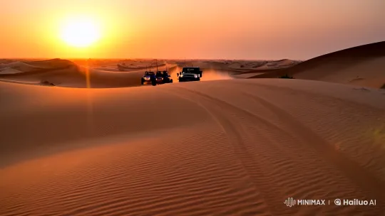 Sunset Desert Chase: Dubai's Off-Road Adventure – AI Generated Video | Hailuo AI