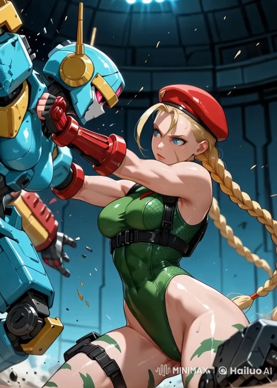 Blonde Woman Battles Futuristic Robot in Live2D Animation – AI Generated Video | Hailuo AI