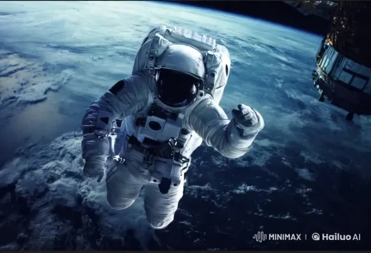 Astronaut Floating Gracefully in Space with Earth as Background – AI Generated Video | Hailuo AI
