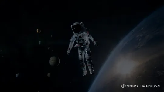 Astronaut in Reflective Suit Admires Vast Cosmic Panorama – AI Generated Video | Hailuo AI