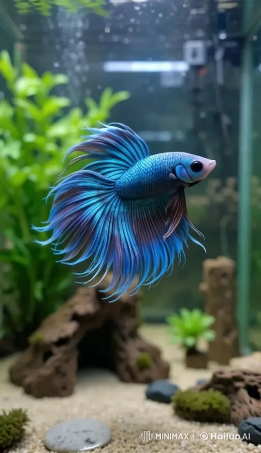 Vibrant Betta Fish Glides Through Lush Aquarium – AI Generated Video | Hailuo AI