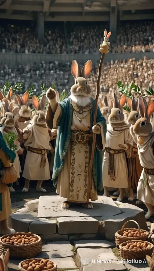 Ancient Stadium Filled with Costumed Rabbits for Race – AI Generated Video | Hailuo AI