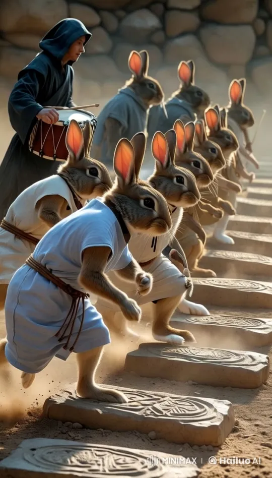 Anthropomorphic Rabbits Race in Ancient Ceremony – AI Generated Video | Hailuo AI