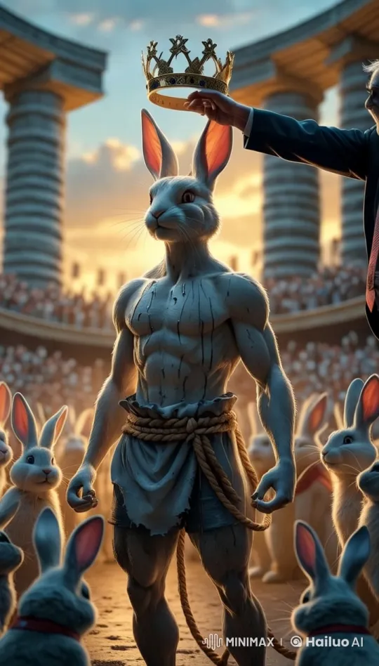 Victorious Rabbit Crowned Amidst Cheering Crowd – AI Generated Video | Hailuo AI