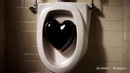 White Urinal with Exploding Black Heart – AI Generated Video | Hailuo AI