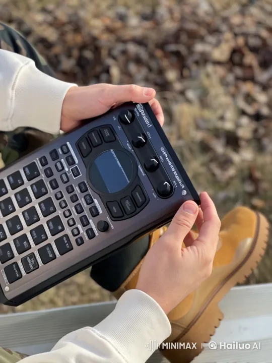 Live2D Video: Person Using Roland SP-404MKII Sampler in Nature – AI Generated Video | Hailuo AI