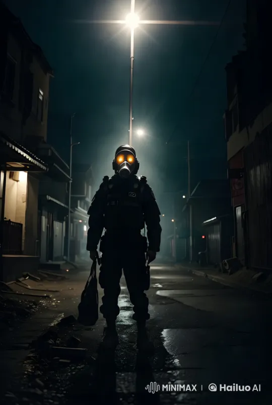 Tactical Man Observes House on Halloween Night – AI Generated Video | Hailuo AI