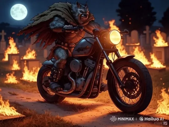 Gothic Horror Werewolf on Chopper in Cemetery – AI Generated Video | Hailuo AI