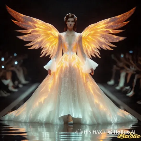 Graceful Runway Walk with Shimmering Dress and Wings – AI Generated Video | Hailuo AI