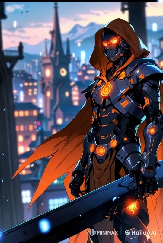 Futuristic Hero Overlooks Neon City from Rooftop – AI Generated Video | Hailuo AI