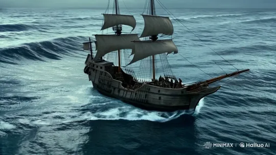 Pirate Ship Braving Stormy Seas in Cinematic Masterpiece – AI Generated Video | Hailuo AI