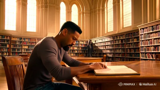 Alien Woman Enchants Man Amidst Library's Serenity – AI Generated Video | Hailuo AI