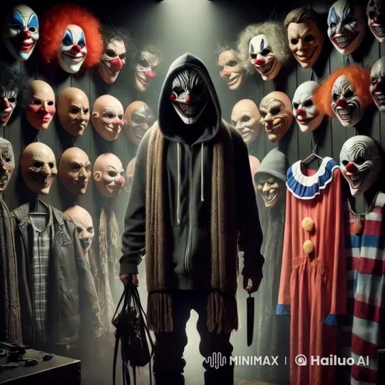 Sinister Clown Stands Still in Dimly Lit Room – AI Generated Video | Hailuo AI