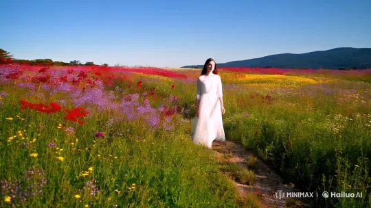 Lone Woman's Solitary Journey in a Sunlit Meadow – AI Generated Video | Hailuo AI