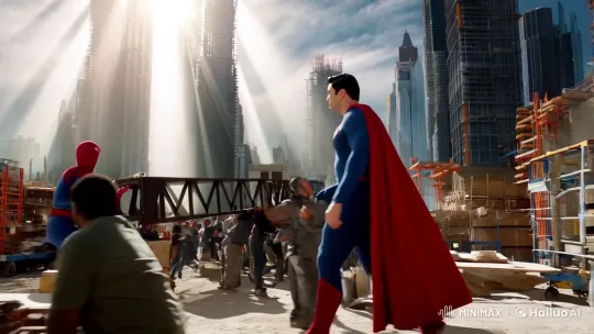 Spiderman and Superman: Dynamic Duo in Construction – AI Generated Video | Hailuo AI