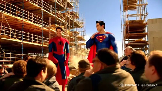 Spiderman and Superman: Heroes' Exchange at Construction Site – AI Generated Video | Hailuo AI
