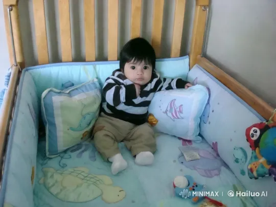 Baby Dancing Joyfully in Aquatic-Themed Crib – AI Generated Video | Hailuo AI
