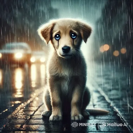 Lonely Dog Cries in the Rain, Conveying Sadness and Isolation – AI Generated Video | Hailuo AI