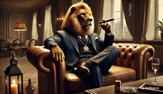 Lavish Room: Lion in Suit with Sophisticated Aura – AI Generated Video | Hailuo AI