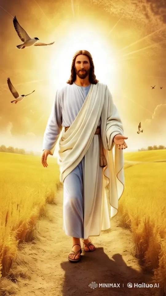 Divine Walk: Jesus in Serene Golden Field - 8K Anime Cinematic – AI Generated Video | Hailuo AI