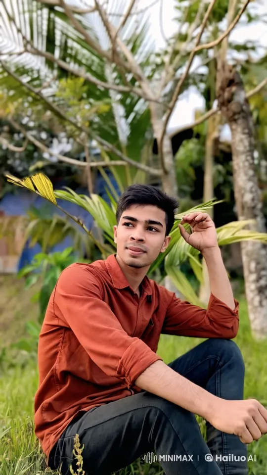 Young Man Relaxing in Lush Nature Setting – AI Generated Video | Hailuo AI