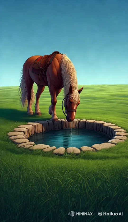 Thirsty Horse Drinks at Tranquil Well – AI Generated Video | Hailuo AI