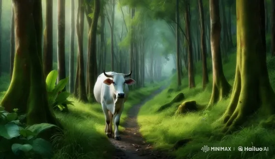 White Cow Strolls Through Enchanted Forest – AI Generated Video | Hailuo AI