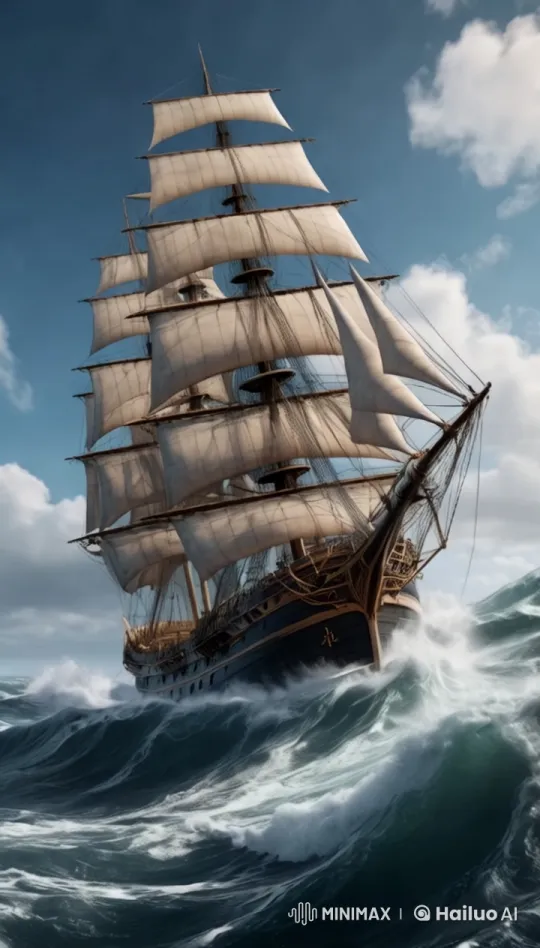 Grand Sailing Ship Braving Turbulent Seas – AI Generated Video | Hailuo AI
