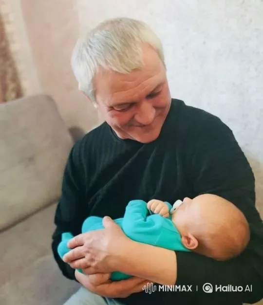 Elderly Man Cradles Sleeping Newborn – AI Generated Video | Hailuo AI