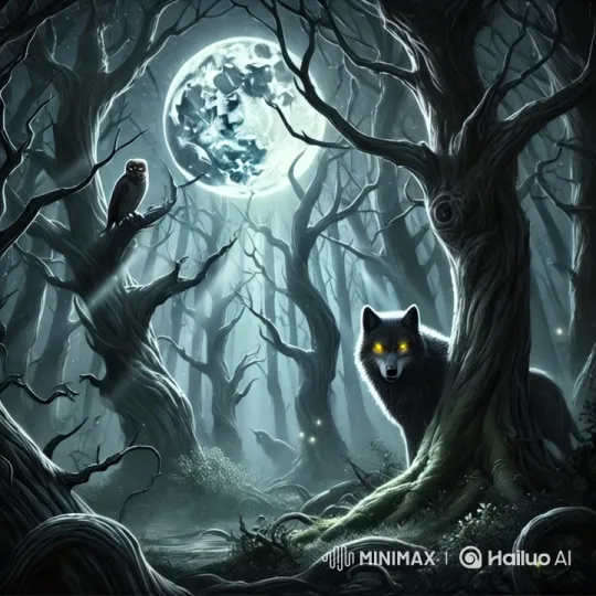 Enchanted Forest: Owl's Calm, Wolf's Predatory Intent – AI Generated Video | Hailuo AI