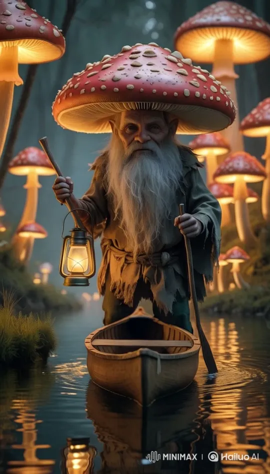 Enchanted Forest: Mystical Canoe Journey Under Bioluminescent Mushrooms – AI Generated Video | Hailuo AI