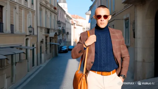 Sophisticated Man Showcases Style in European Cityscape – AI Generated Video | Hailuo AI