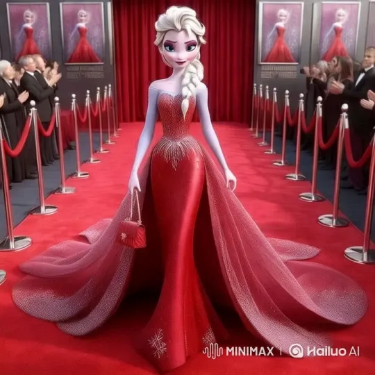 Elsa's Grand Entrance in Red Gown on Red Carpet – AI Generated Video | Hailuo AI